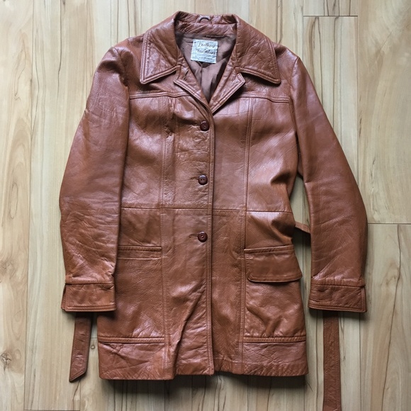 VINTAGE Leather Trench Jacket Medium (Sz 6-8) EUC - Picture 1 of 8